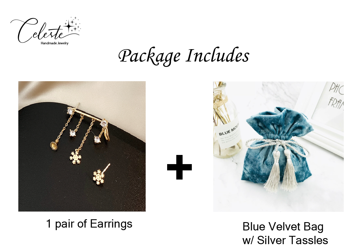E - Gold Bell Tassel Asymmetrical Crystal Earrings Dangle Drop Diamond Cubic Zirconia 925 Sterling Silver Earring Gift