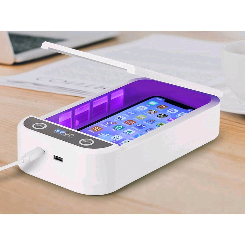 K - UVC Sanitizer Box UV Sterilizer 99% Cell phone charging case Aromatherapy USB Charging White