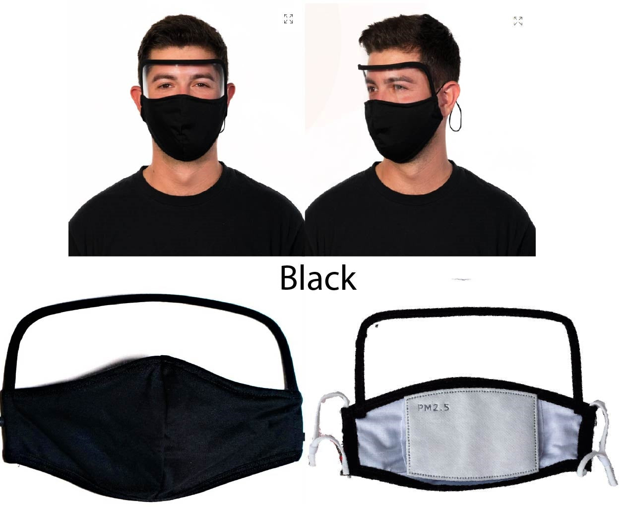 Cotton Face Shield Facemask Cloth face covering Black face mask w/ filter