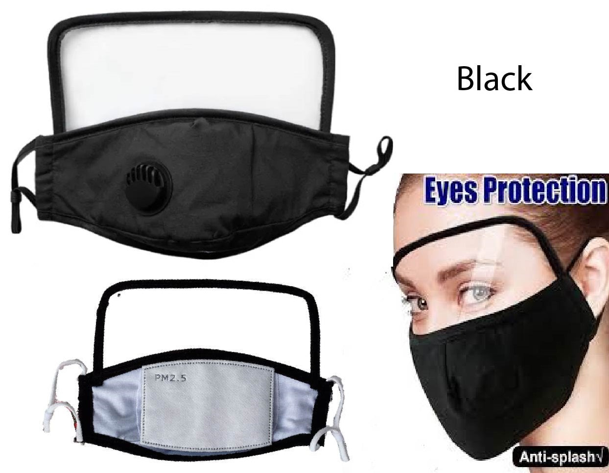 Cotton Face Shield Facemask Cloth face covering Black face mask w/ filter