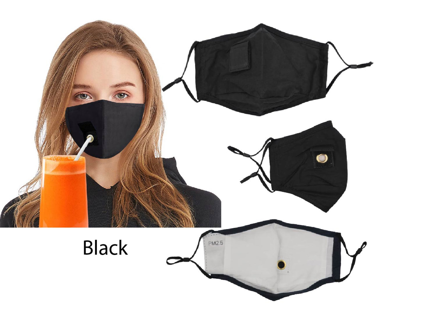 Cotton Face mask 1cm diameter opening for Straw face covering Choose from 4 colours