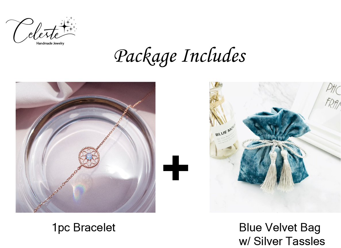 M - Rose Gold Circle Flower Blue Crystal Adjustable Bracelet 925 Sterling Silver