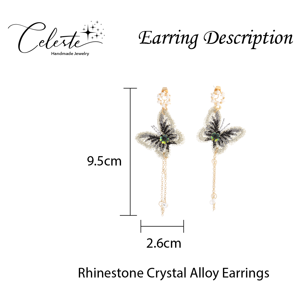 A - Embroidered Lace Butterfly Crystal Rhinestone Alloy Dangling Earrings Gift Women Birthday Elegant Modern Fashion