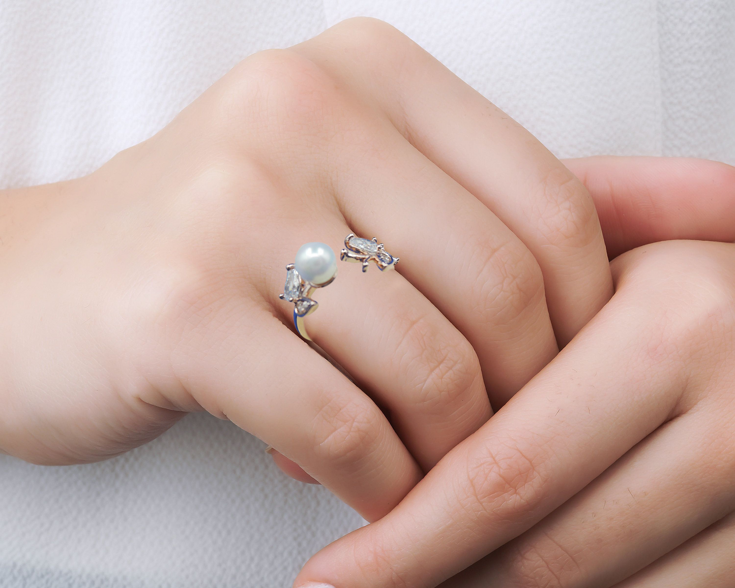 PL - Real Pearl Butterfly Rings Silver or Gold Ring with White Celeste 925 Fresh Water Pearls Collection gift box