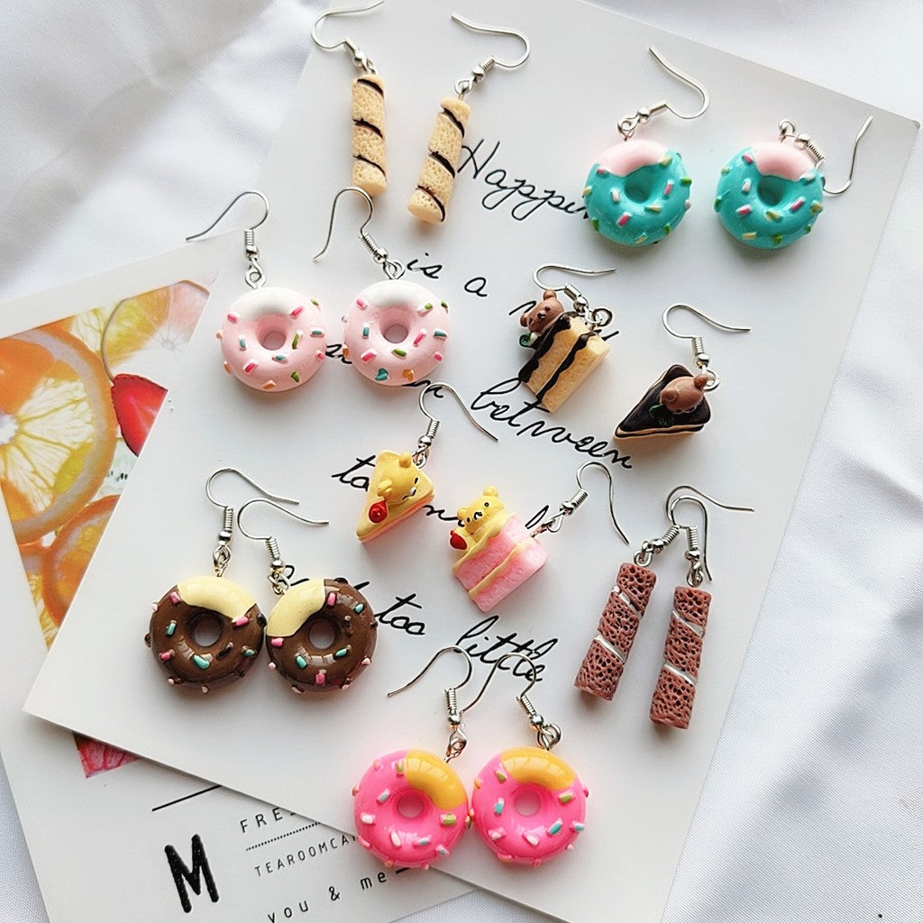 SSX - Mini Dessert Cake Charm Earrings Sprinkles Dangle Cute Earring Chocolate Strawberry Teddy Berry Gift