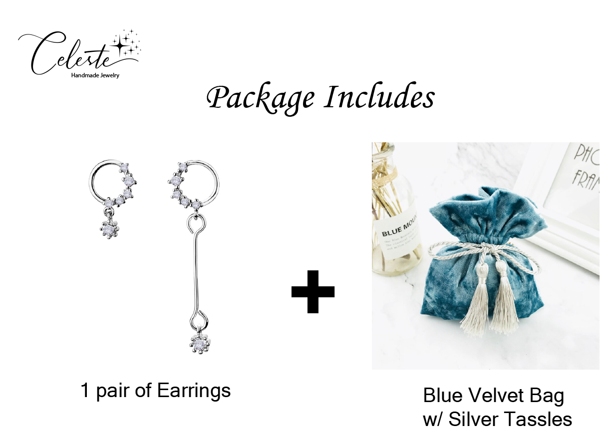 H - Diamond Moon & Stars Cubic Zirconia Asymmetrical Earrings 925 Sterling Silver Hypoallergenic Earring Gift