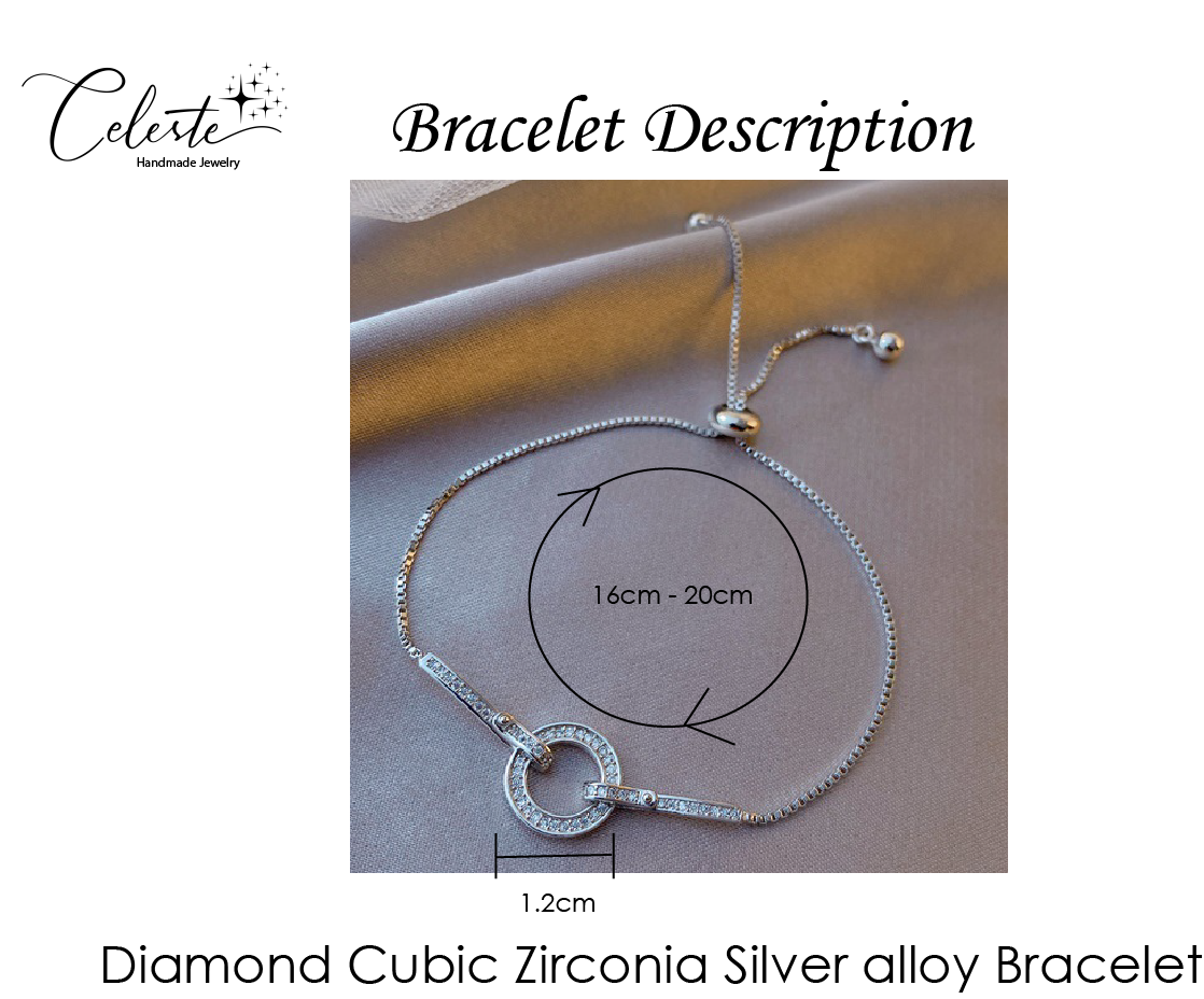 B - Circle Crystal Bracelet Diamond Cubic Zirconia Silver Jewelry Gift Elegant