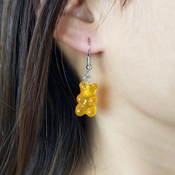 SSX - Gummy Bear Charm Earrings Teddy Sparkles Resin Handmade Hook Dangle Stud Earring Gift Kids Teens Adults