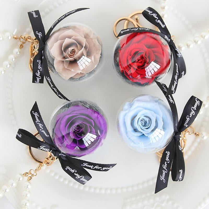 N - Real Preserved Rose Handmade Gift Glass Ball Pearl Hand Bag Charm Keychain Gifts