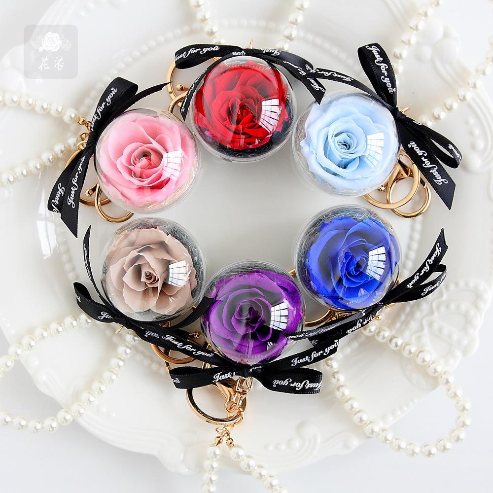 N - Real Preserved Rose Handmade Gift Glass Ball Pearl Hand Bag Charm Keychain Gifts