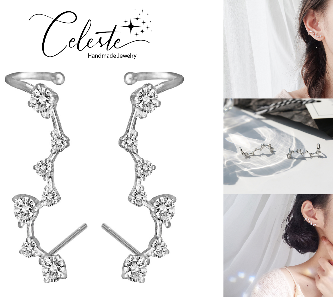 N - Constellation Stars Earrings 925 Sterling Silver Cubic Zirconia Stud Earrings Gift
