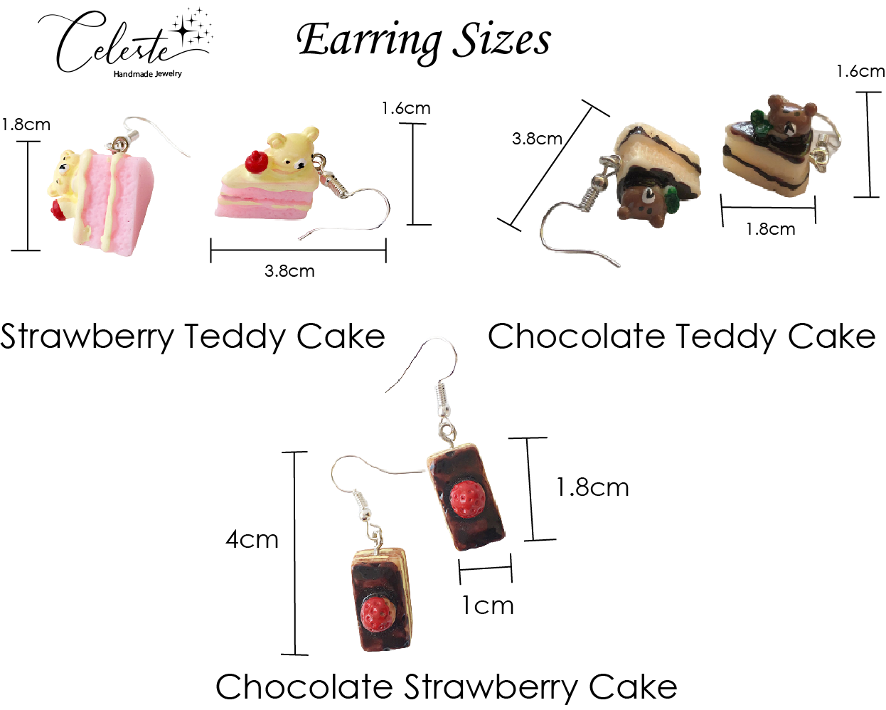 SSX - Mini Dessert Cake Charm Earrings Sprinkles Dangle Cute Earring Chocolate Strawberry Teddy Berry Gift