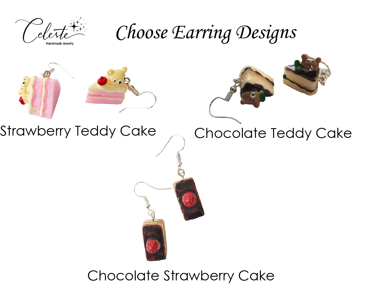 SSX - Mini Dessert Cake Charm Earrings Sprinkles Dangle Cute Earring Chocolate Strawberry Teddy Berry Gift