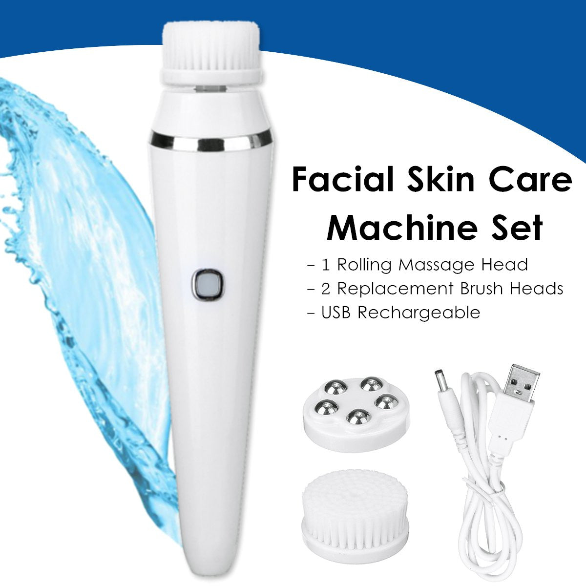 A - 4 in 1 Facial Cleansing Device Brush Set Rechargeable Spa Skin Care Exfoliator