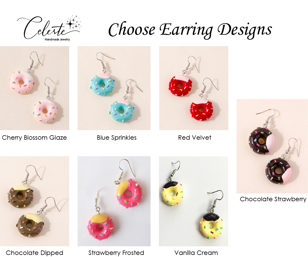 SS - Mini Donuts Charm Earrings Sprinkles Glazed Doughnut Dangle