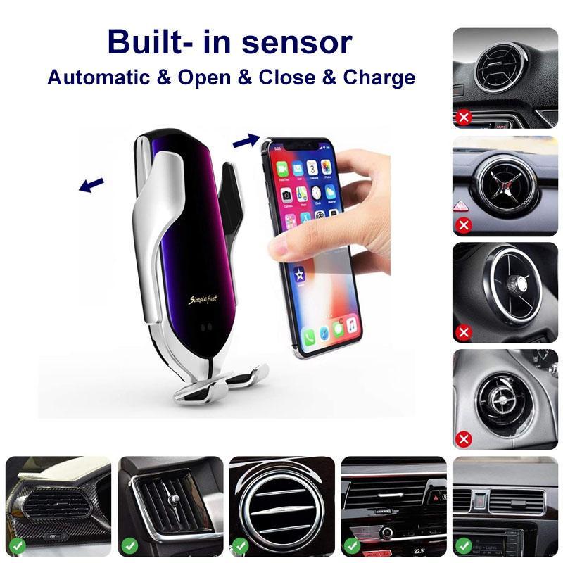 K - Wireless Car Phone Holder Charger Automatic Clamping Mount Charger Gold Black Silver