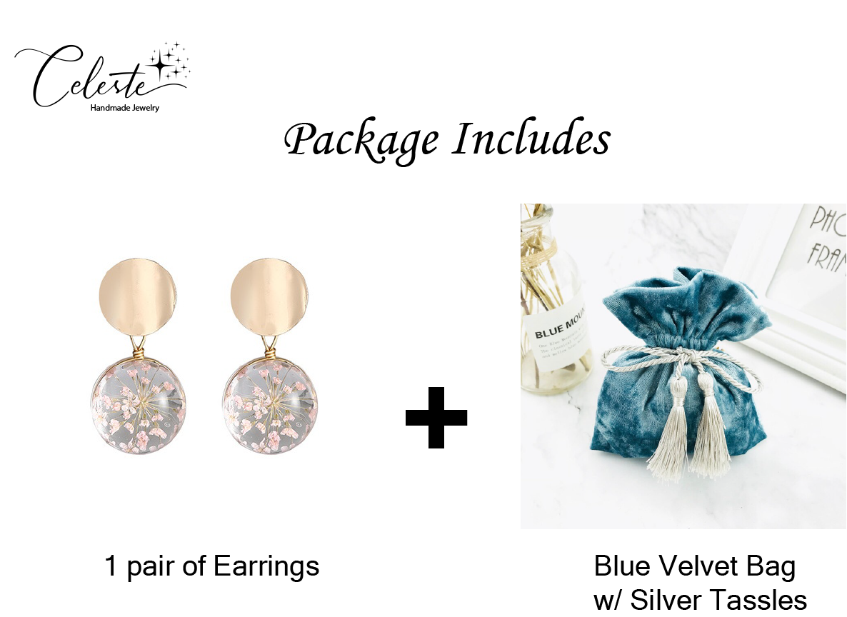F - Pink Fireworks Real Flower Glass Pearl Gold Drop Earrings Fashion Jewellery Gift