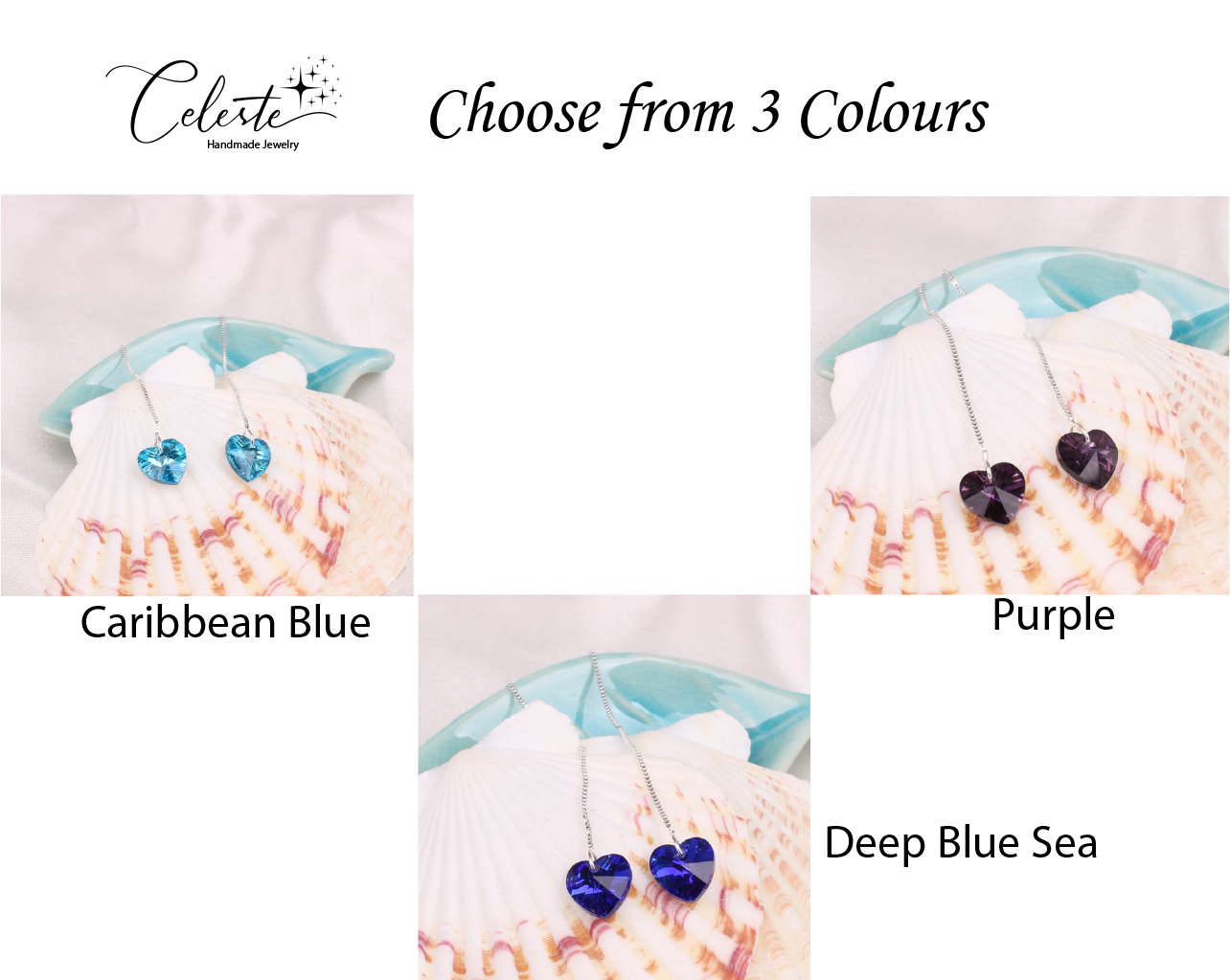 Z - Heart of the Ocean Crystal Earrings 925 Sterling Silver Blue Purple Earring Gift
