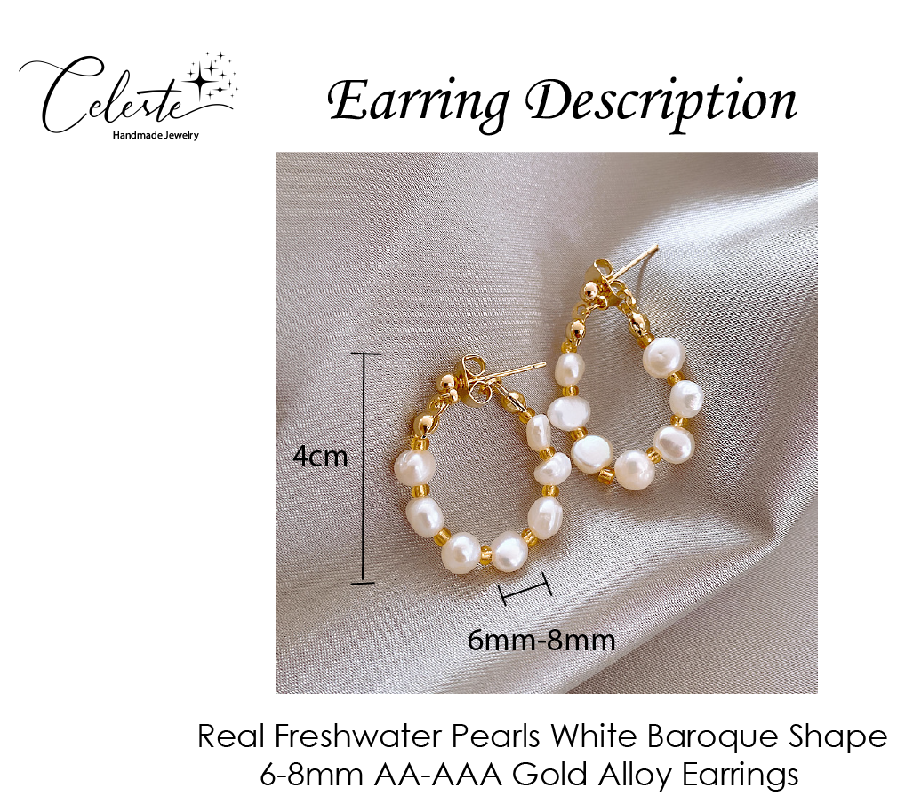 V - Real Pearl Hoop Earrings White Fresh Water Pearls Genuine Gift Gold Zinc Alloy