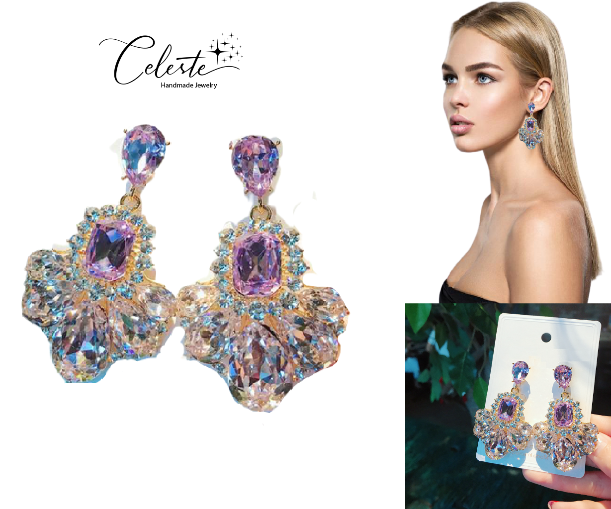 Purple Gem Drop Earrings 925 Sterling Silver Hypoallergenic Statement Rhinestone Crystal Gift