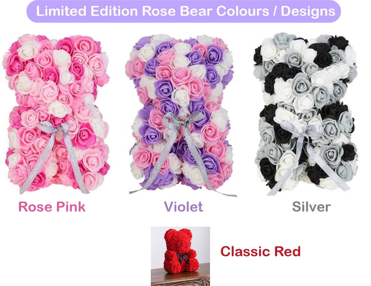 Eternal Rose Teddy Bear Mixed Colour Handmade Gift Graduation Wedding Birthday