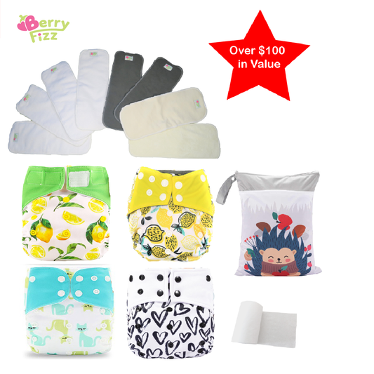 14pc Full Set Cloth Diaper Pocket & All-in-one AOI Pack Liner Wet Bag Mixed Inserts CUDDLE PACK