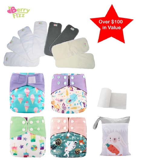 14pc Full Set Cloth Diaper Pocket & All-in-one AOI Pack Liner Wet Bag Mixed Inserts CUDDLE PACK