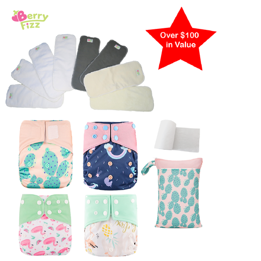 14pc Full Set Cloth Diaper Pocket & All-in-one AOI Pack Liner Wet Bag Mixed Inserts CUDDLE PACK