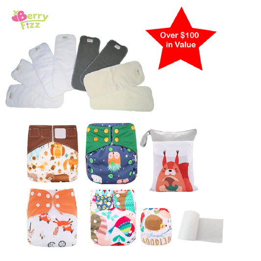 14pc Full Set Cloth Diaper Pocket & All-in-one AOI Pack Liner Wet Bag Mixed Inserts CUDDLE PACK