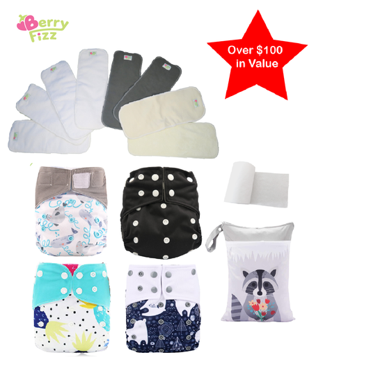 14pc Full Set Cloth Diaper Pocket & All-in-one AOI Pack Liner Wet Bag Mixed Inserts CUDDLE PACK