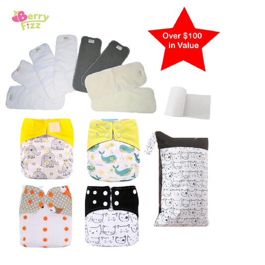 14pc Full Set Cloth Diaper Pocket & All-in-one AOI Pack Liner Wet Bag Mixed Inserts CUDDLE PACK