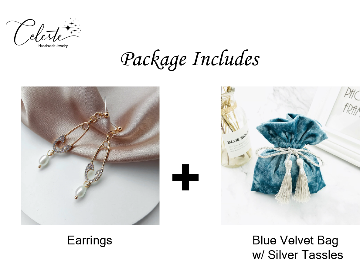 N - Real Pearl Baroque Crystal Paper Clip Gold Earrings Gift Girls Birthday Wedding Anniversary Gifts
