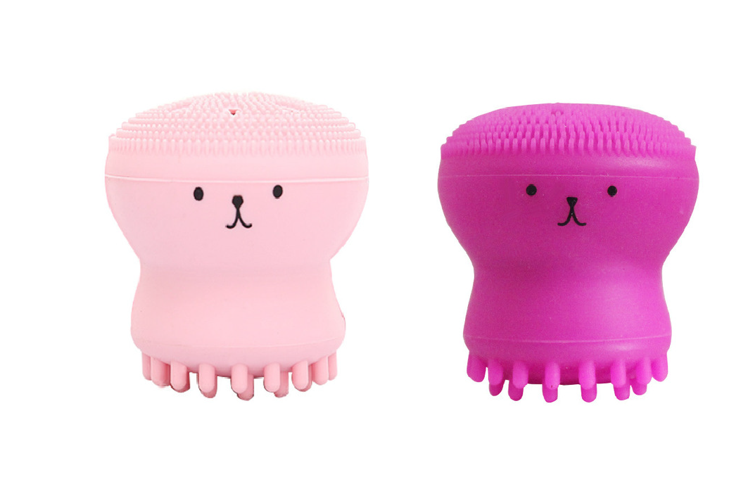 A - Cute Skin Cleanser Brush Exfoliating Makeup Scrubber Pink Purple Blue Green Octopus silicone