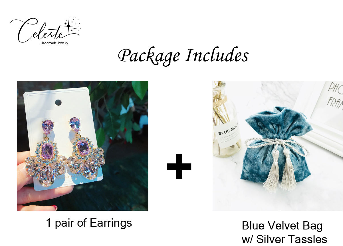 Purple Gem Drop Earrings 925 Sterling Silver Hypoallergenic Statement Rhinestone Crystal Gift