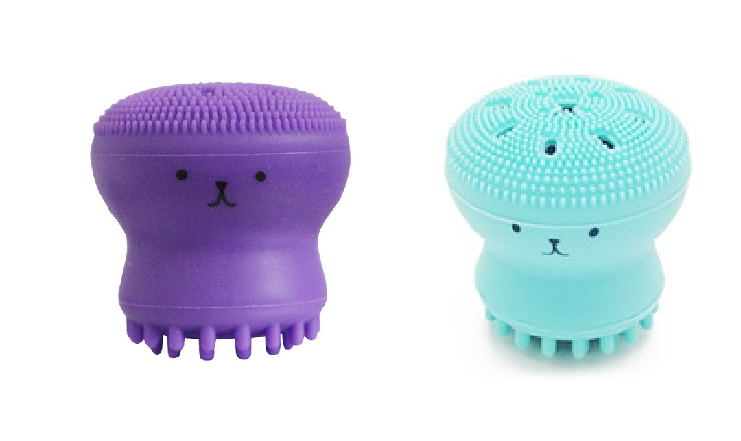 A - Cute Skin Cleanser Brush Exfoliating Makeup Scrubber Pink Purple Blue Green Octopus silicone