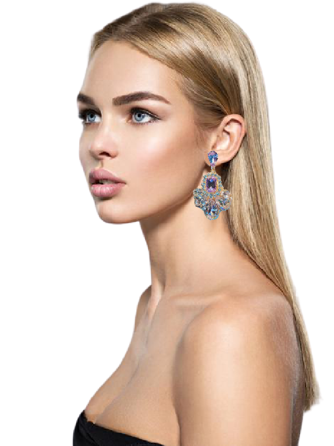 Purple Gem Drop Earrings 925 Sterling Silver Hypoallergenic Statement Rhinestone Crystal Gift