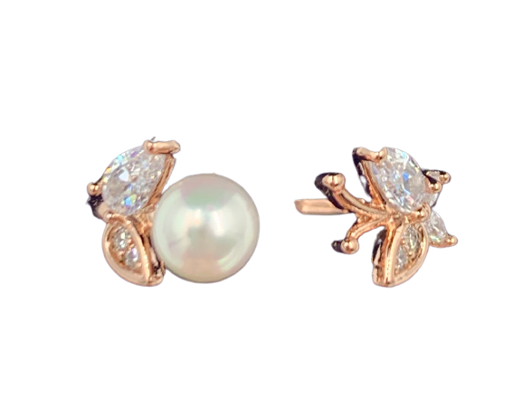 PL - Real Pearl Butterfly Rings Silver or Gold Ring with White Celeste 925 Fresh Water Pearls Collection gift box