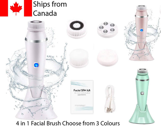 A - 4 in 1 Facial Cleansing Device Brush Set Rechargeable Spa Skin Care Exfoliator