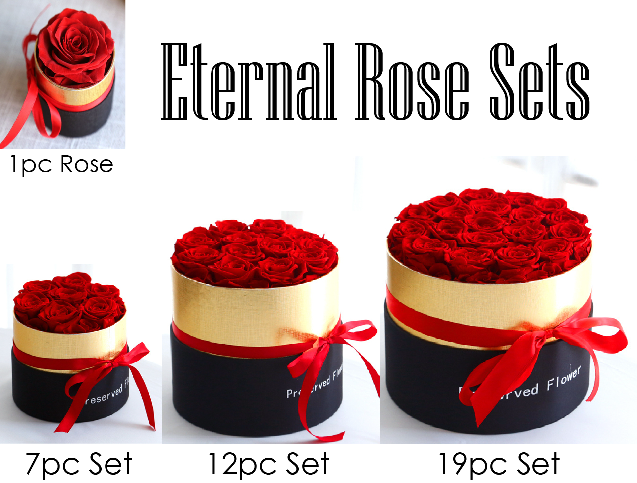 I - Eternal Natural Rose Bouquet Handmade Preserved Real Roses Box Valentines Gift