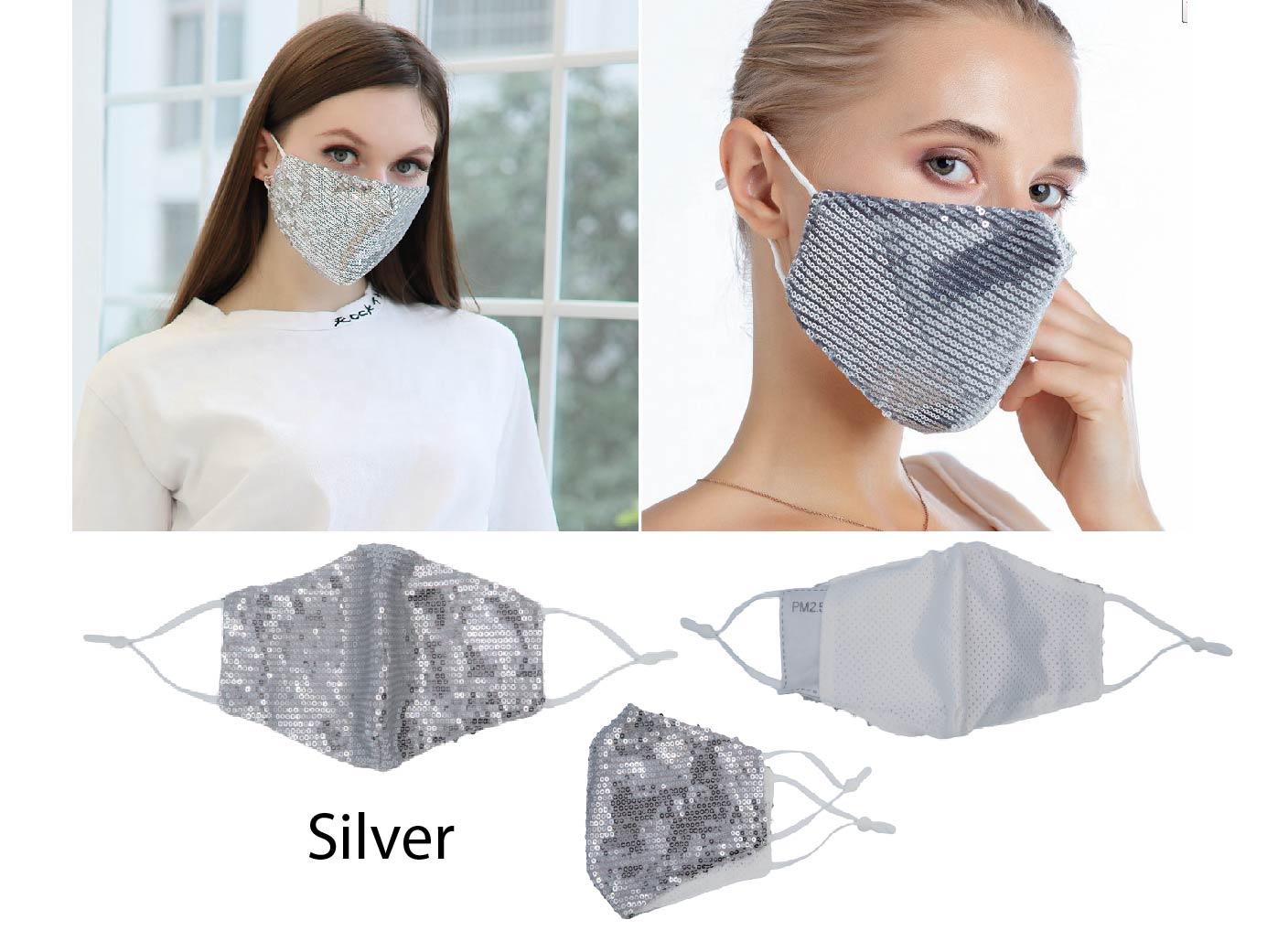 Sequin Face covering Cloth Facemask w/ filter Facemask for Adult
