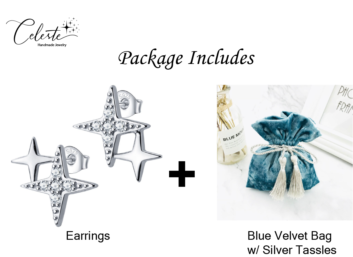 N - Diamond Stars 925 Sterling Silver Needle Post Cubic Zirconia Stud Earrings Gift