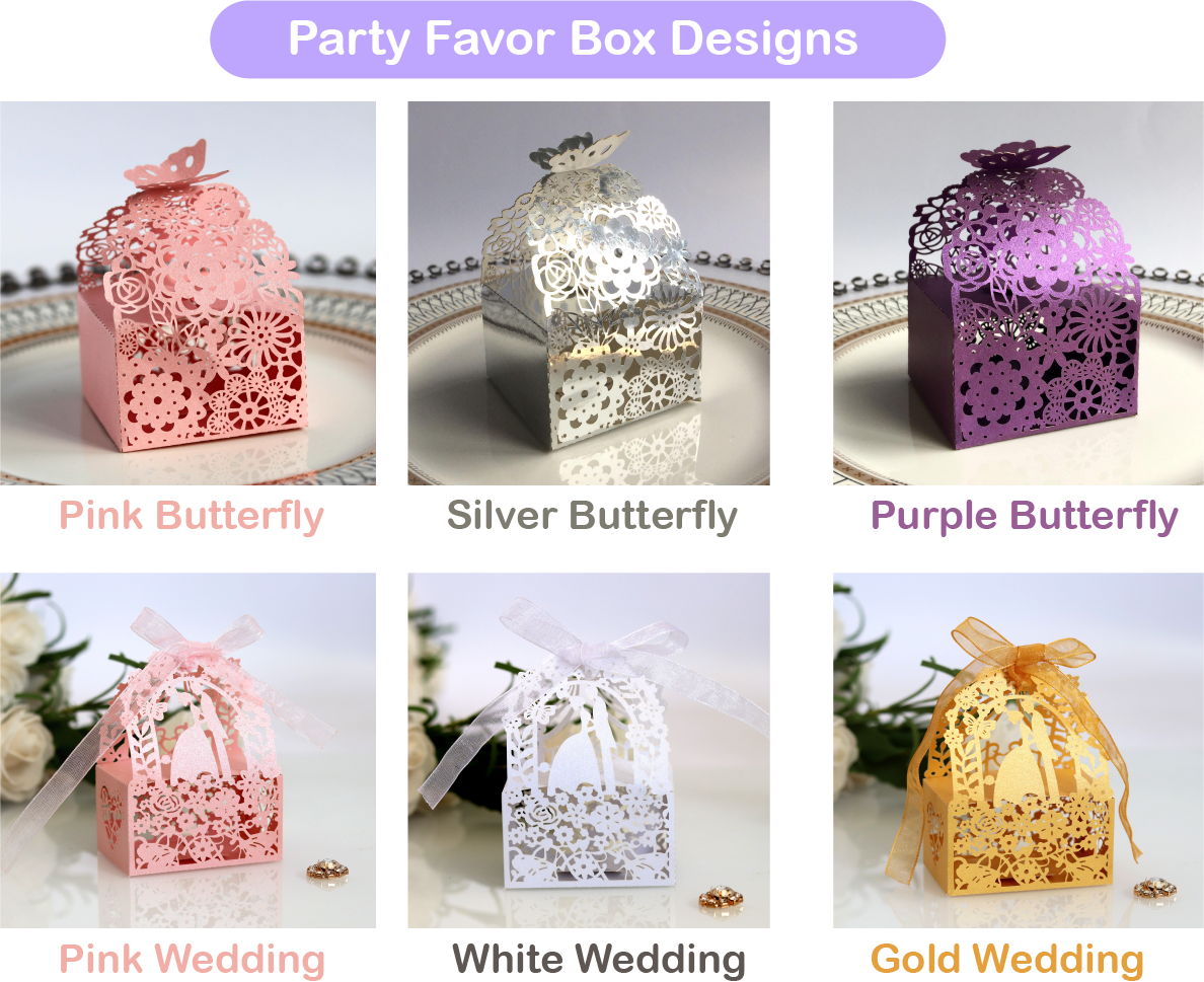 M - 20pc Party Favor Laser Cut boxes Graduation Birthday Wedding Grad gift box Pink White Gold Purple