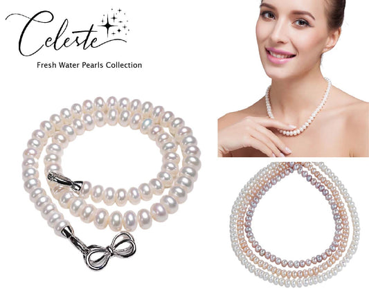 PA - Real Fresh Water Pearl Necklace bow butterfly Celeste 925 Sterling Silver White Pink Purple gift Set