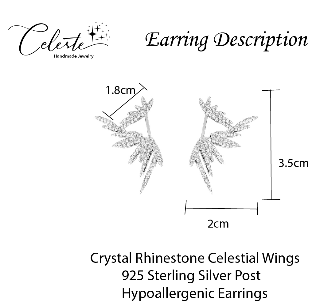 A - Wings of an Angel Earrings Crystal 925 Sterling Silver Post Hypoallergenic Earring Gift