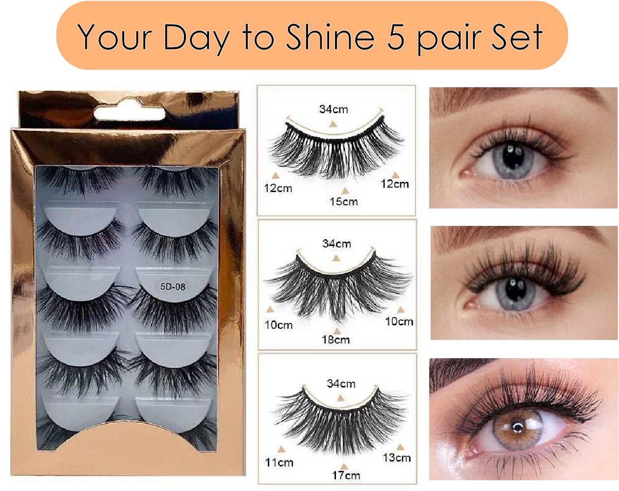 A - 5 Pairs 3D Mink Natural Look Eyelashes 25mm Faux Eyelashes high quality