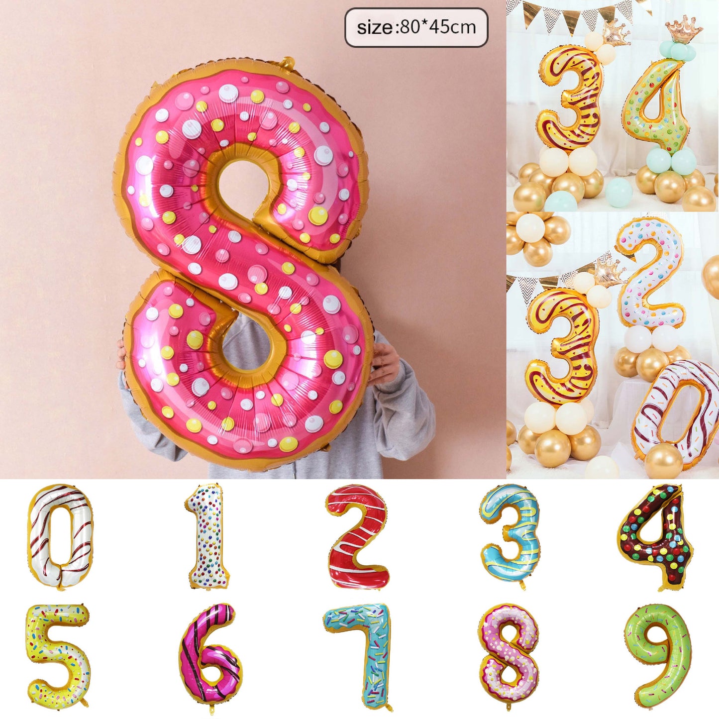 G - 40 Inch Large Donut Cartoon Floating Digital Aluminum Film Balloon Baby Birthday Layout Birthday Party Decorations