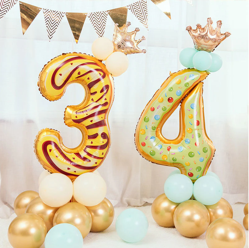 G - 40 Inch Large Donut Cartoon Floating Digital Aluminum Film Balloon Baby Birthday Layout Birthday Party Decorations