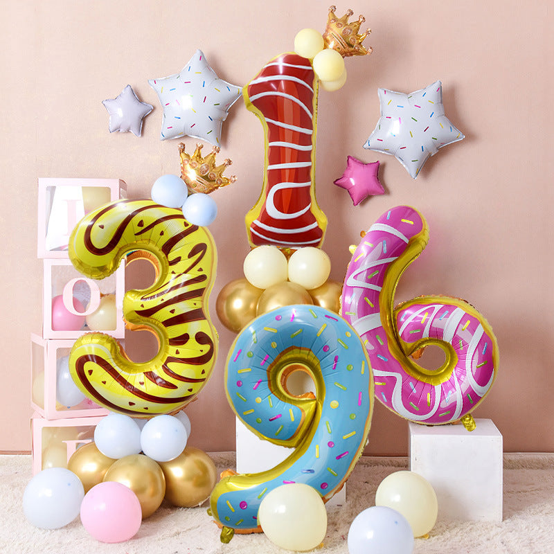 G - 40 Inch Large Donut Cartoon Floating Digital Aluminum Film Balloon Baby Birthday Layout Birthday Party Decorations