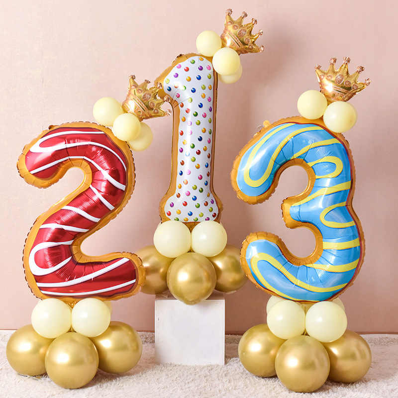 G - 40 Inch Large Donut Cartoon Floating Digital Aluminum Film Balloon Baby Birthday Layout Birthday Party Decorations