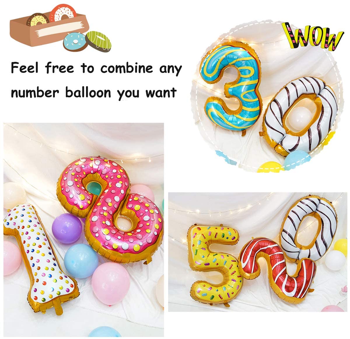 G - 40 Inch Large Donut Cartoon Floating Digital Aluminum Film Balloon Baby Birthday Layout Birthday Party Decorations